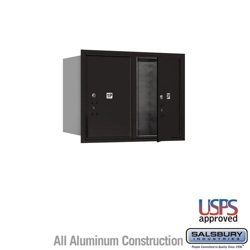 Salsbury 6 Door High Recessed Mounted 4C Horizontal Parcel Locker with 2 Parcel Lockers in Black with USPS Access - Front Loading - Sweatfully