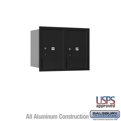 Salsbury 6 Door High Recessed Mounted 4C Horizontal Parcel Locker with 2 Parcel Lockers in Black with USPS Access - Rear Loading - Sweatfully