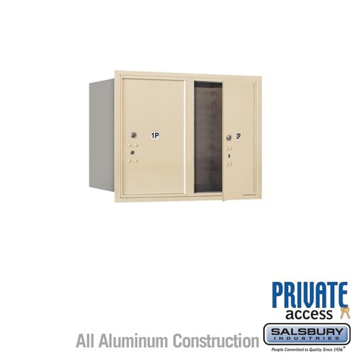 Salsbury 6 Door High Recessed Mounted 4C Horizontal Parcel Locker with 2 Parcel Lockers in Sandstone with Private Access - Front Loading - Sweatfully