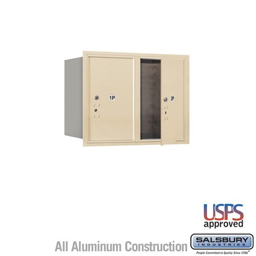 Salsbury 6 Door High Recessed Mounted 4C Horizontal Parcel Locker with 2 Parcel Lockers in Sandstone with USPS Access - Front Loading - Sweatfully