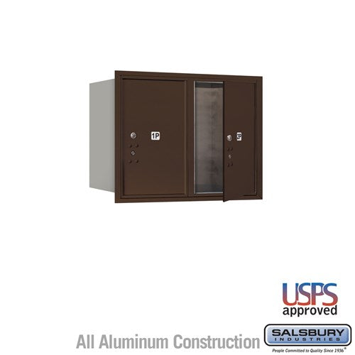 Salsbury 6 Door High Recessed Mounted 4C Horizontal Parcel Locker with 2 Parcel Lockers in Bronze with USPS Access - Front Loading - Sweatfully