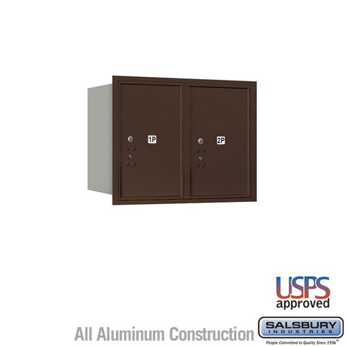 Salsbury 6 Door High Recessed Mounted 4C Horizontal Parcel Locker with 2 Parcel Lockers in Bronze with USPS Access - Rear Loading - Sweatfully