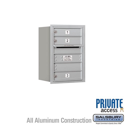 Salsbury 6 Door High Recessed Mounted 4C Horizontal Mailbox with 3 Doors in Aluminum with Private Access - Rear Loading - Sweatfully