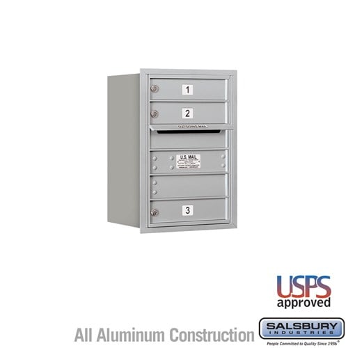 Salsbury 6 Door High Recessed Mounted 4C Horizontal Mailbox with 3 Doors in Aluminum with USPS Access - Rear Loading - Sweatfully