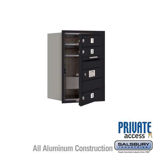 Salsbury 6 Door High Recessed Mounted 4C Horizontal Mailbox with 3 Doors in Black with Private Access - Front Loading - Sweatfully