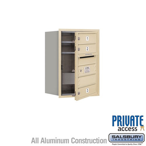 Salsbury 6 Door High Recessed Mounted 4C Horizontal Mailbox with 3 Doors in Sandstone with Private Access - Front Loading - Sweatfully