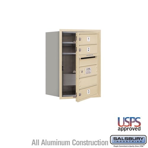 Salsbury 6 Door High Recessed Mounted 4C Horizontal Mailbox with 3 Doors in Sandstone with USPS Access - Front Loading - Sweatfully
