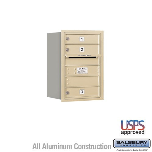 Salsbury 6 Door High Recessed Mounted 4C Horizontal Mailbox with 3 Doors in Sandstone with USPS Access - Rear Loading - Sweatfully