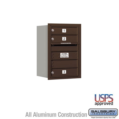 Salsbury 6 Door High Recessed Mounted 4C Horizontal Mailbox with 3 Doors in Bronze with USPS Access - Rear Loading - Sweatfully