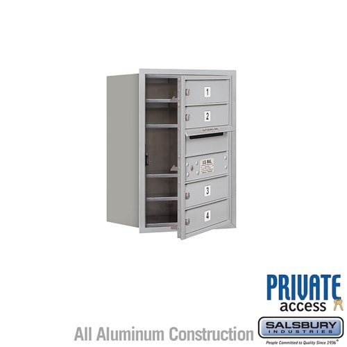 Salsbury 6 Door High Recessed Mounted 4C Horizontal Mailbox with 4 Doors in Aluminum with Private Access - Front Loading - Sweatfully