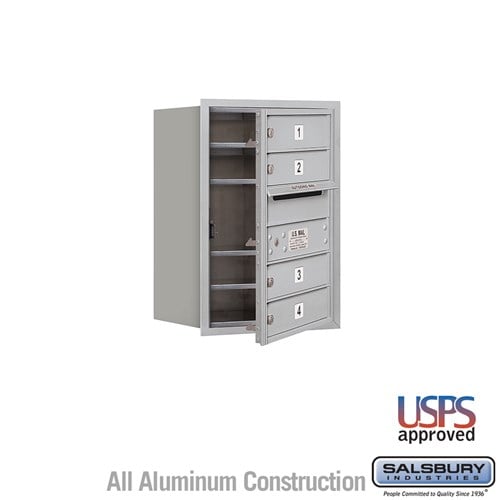 Salsbury 6 Door High Recessed Mounted 4C Horizontal Mailbox with 4 Doors in Aluminum with USPS Access - Front Loading - Sweatfully