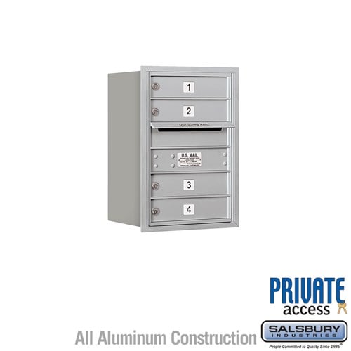 Salsbury 6 Door High Recessed Mounted 4C Horizontal Mailbox with 4 Doors in Aluminum with Private Access - Rear Loading - Sweatfully