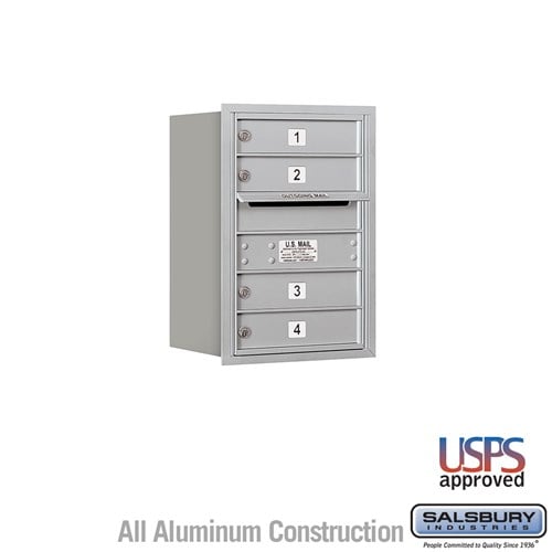 Salsbury 6 Door High Recessed Mounted 4C Horizontal Mailbox with 4 Doors in Aluminum with USPS Access - Rear Loading - Sweatfully