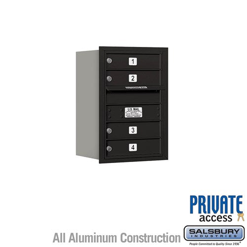 Salsbury 6 Door High Recessed Mounted 4C Horizontal Mailbox with 4 Doors in Black with Private Access - Rear Loading - Sweatfully