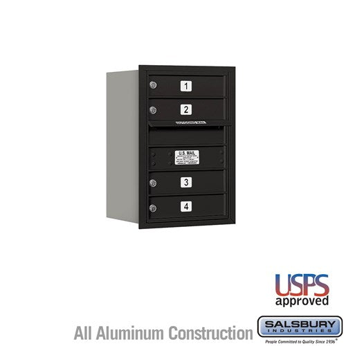 Salsbury 6 Door High Recessed Mounted 4C Horizontal Mailbox with 4 Doors in Black with USPS Access - Rear Loading - Sweatfully