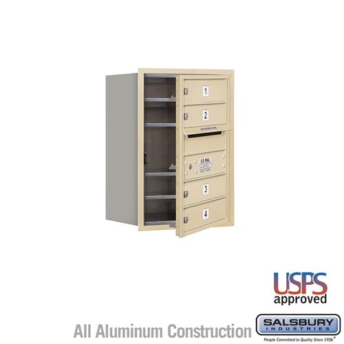 Salsbury 6 Door High Recessed Mounted 4C Horizontal Mailbox with 4 Doors in Sandstone with USPS Access - Front Loading - Sweatfully