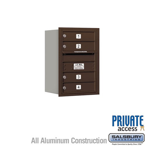 Salsbury 6 Door High Recessed Mounted 4C Horizontal Mailbox with 4 Doors in Bronze with Private Access - Rear Loading - Sweatfully