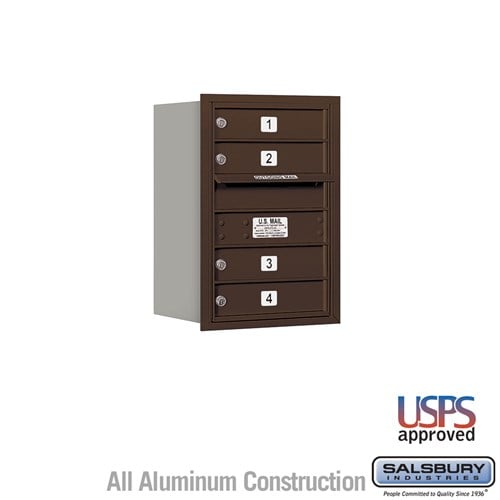 Salsbury 6 Door High Recessed Mounted 4C Horizontal Mailbox with 4 Doors in Bronze with USPS Access - Rear Loading - Sweatfully