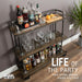 Three-tier Wood Shelf Industrial Bar Cart with Locking Wheels, Boulder Black - Sweatfully