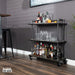 Three-tier Wood Shelf Industrial Bar Cart with Locking Wheels, Boulder Black - Sweatfully