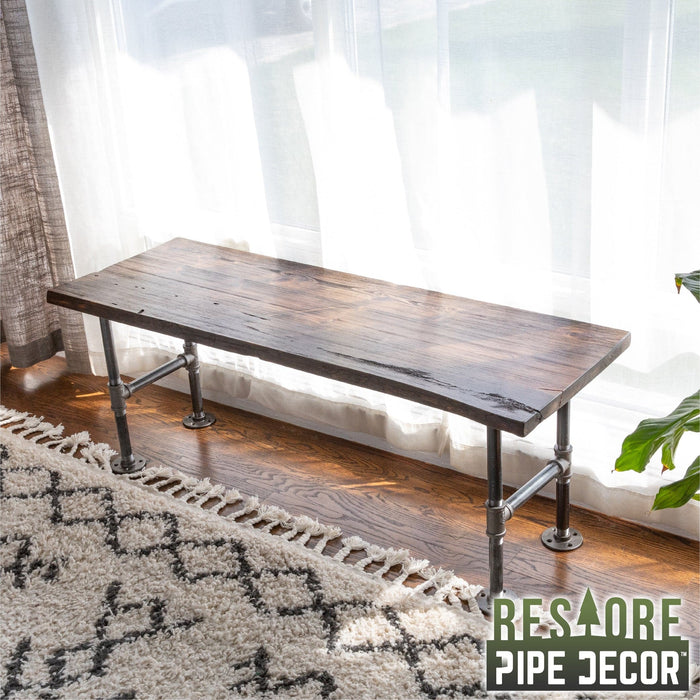 RESTORE Boulder Black Solid Live Edge Wood Accent Bench - Sweatfully