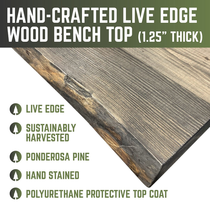 RESTORE Boulder Black Solid Live Edge Wood Accent Bench - Sweatfully