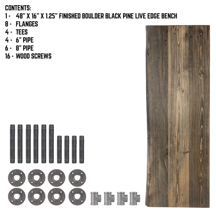 RESTORE Boulder Black Solid Live Edge Wood Accent Bench - Sweatfully