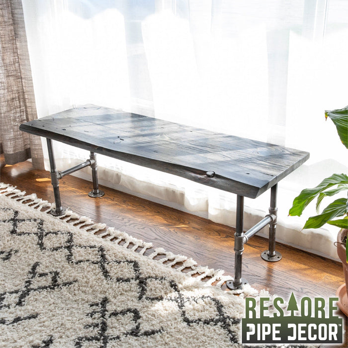 RESTORE Riverstone Grey Solid Live Edge Wood Accent Bench - Sweatfully