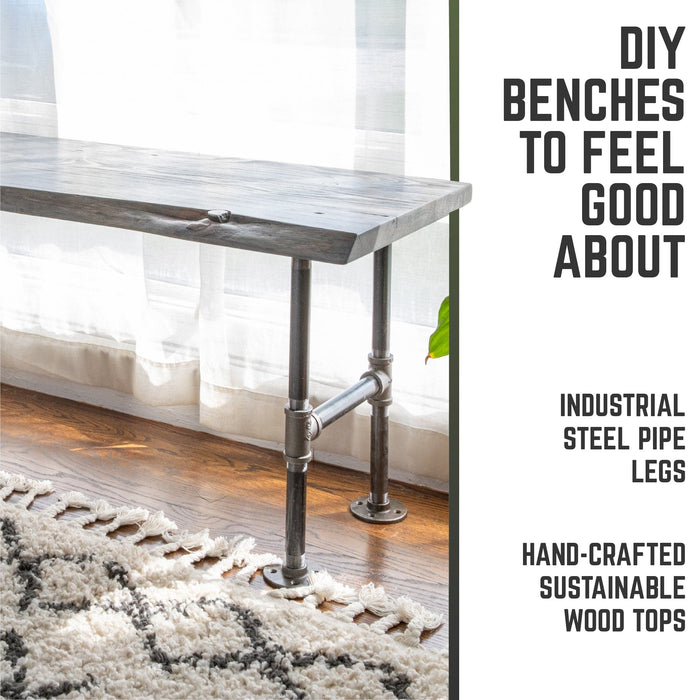 RESTORE Riverstone Grey Solid Live Edge Wood Accent Bench - Sweatfully