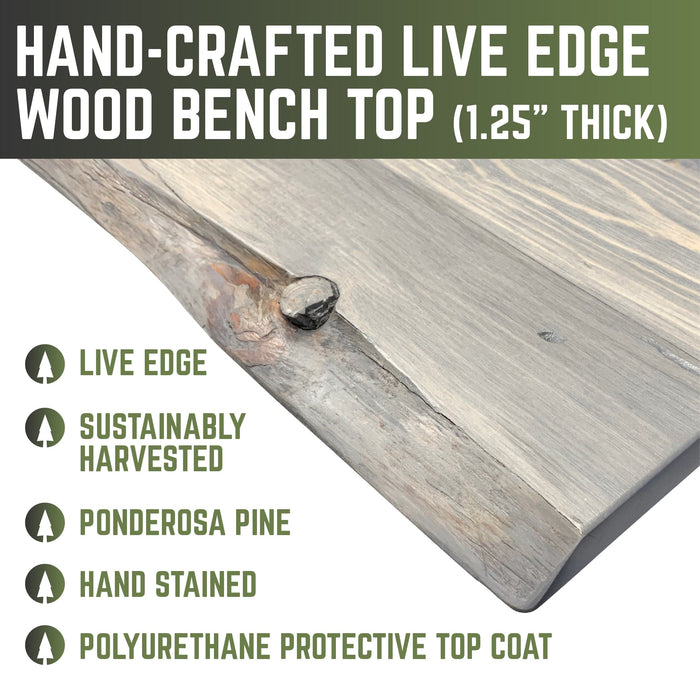 RESTORE Riverstone Grey Solid Live Edge Wood Accent Bench - Sweatfully