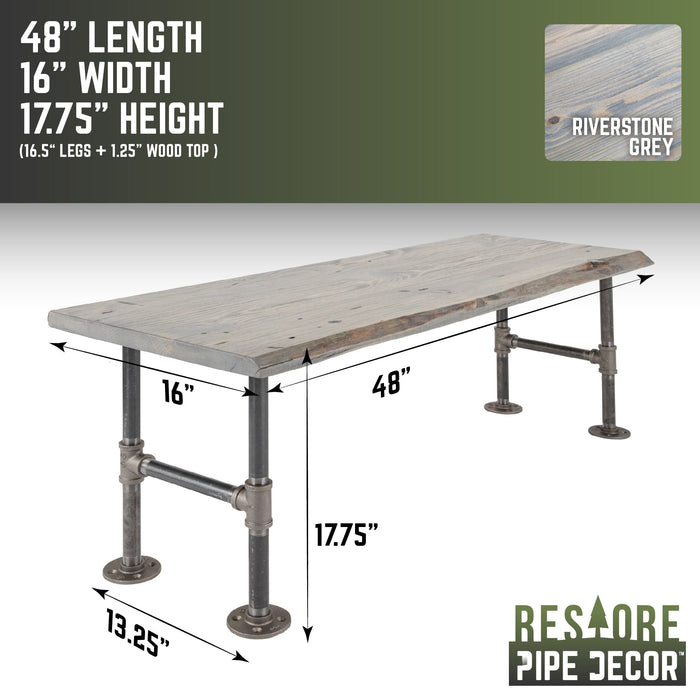 RESTORE Riverstone Grey Solid Live Edge Wood Accent Bench - Sweatfully