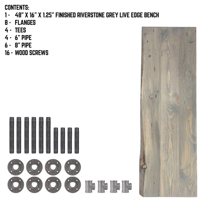 RESTORE Riverstone Grey Solid Live Edge Wood Accent Bench - Sweatfully