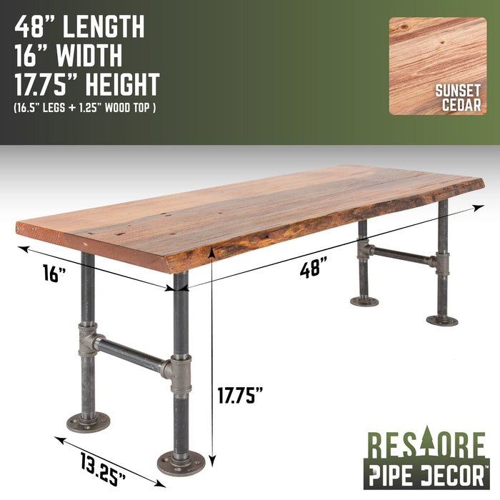 RESTORE Sunset Cedar Solid Live Edge Wood Accent Bench - Sweatfully
