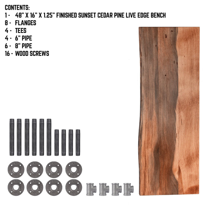 RESTORE Sunset Cedar Solid Live Edge Wood Accent Bench - Sweatfully