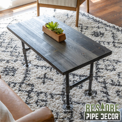 RESTORE Boulder Black Solid Wood Coffee Table - Sweatfully