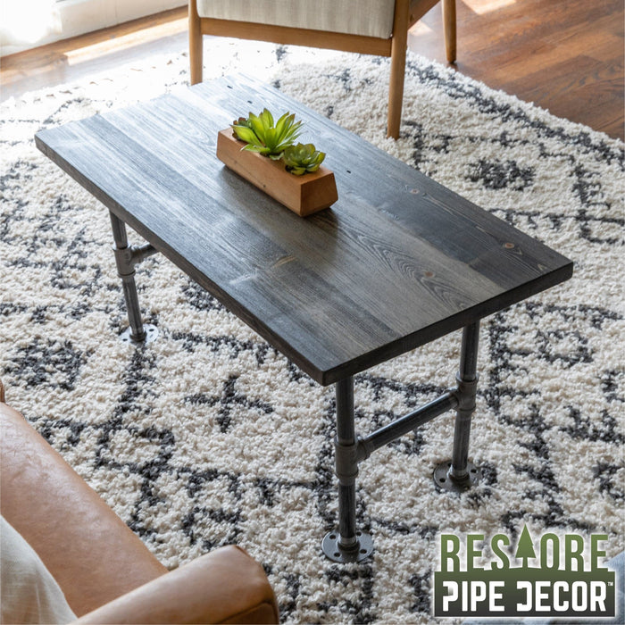 RESTORE Boulder Black Solid Wood Coffee Table - Sweatfully