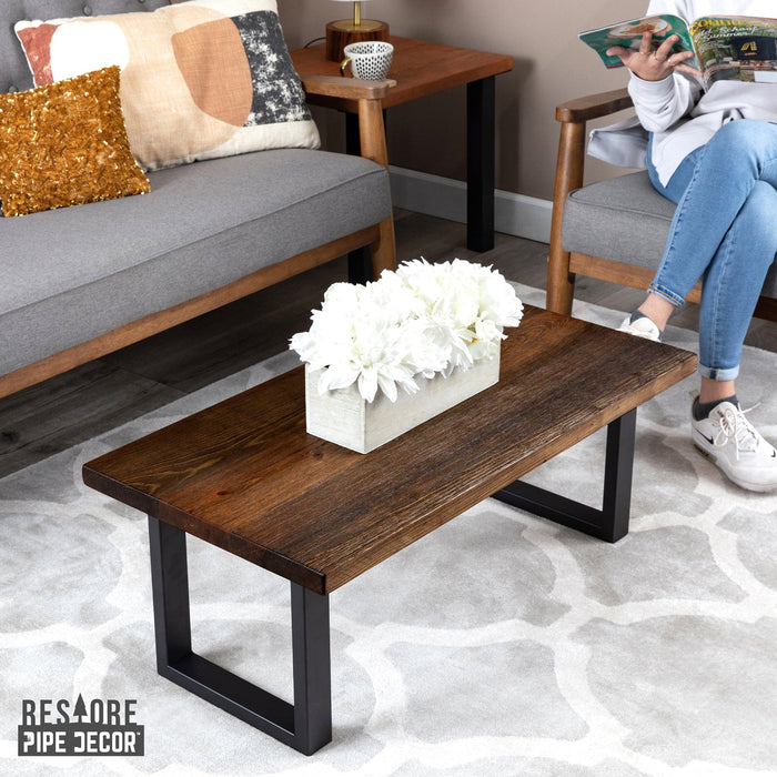 Skyline Boulder Black Solid Wood Coffee Table with 12 in. Landscape Legs - Sweatfully