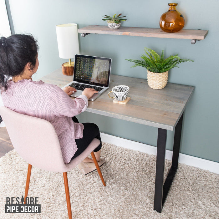 Skyline Riverstone Grey Solid Wood Desk with 28 in. Landscape Legs - Sweatfully