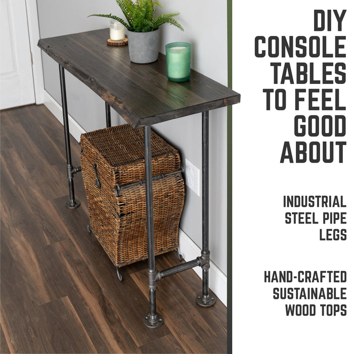 RESTORE Boulder Black Solid Live Edge Wood Console Table - Sweatfully