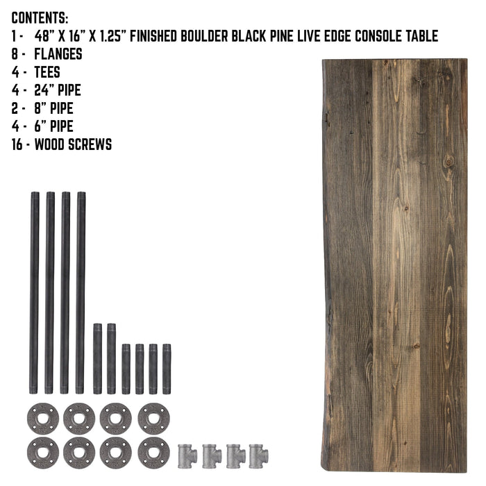 RESTORE Boulder Black Solid Live Edge Wood Console Table - Sweatfully