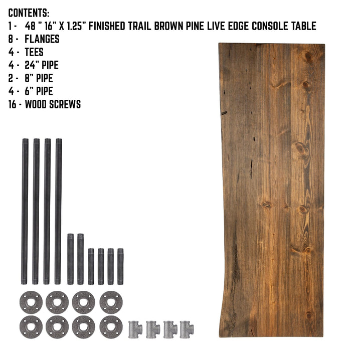 RESTORE Trail Brown Solid Live Edge Wood Console Table - Sweatfully