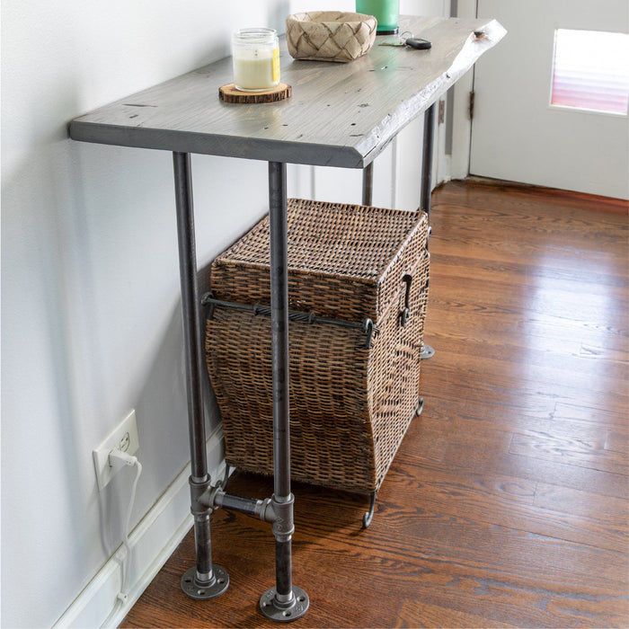 RESTORE Riverstone Grey Solid Live Edge Wood Console Table - Sweatfully