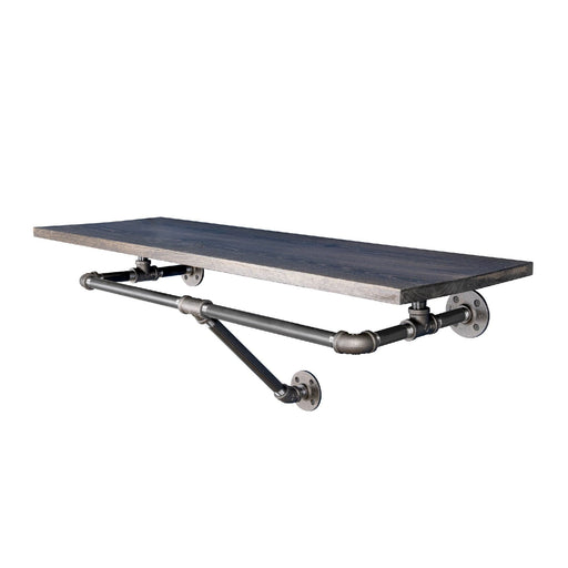 24 in. Wall Mounted Clothing Rack with Wood Shelf, Boulder Black - Sweatfully