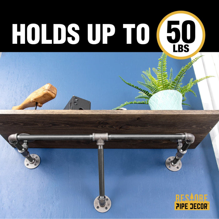 24 in. Wall Mounted Clothing Rack with Wood Shelf, Boulder Black - Sweatfully