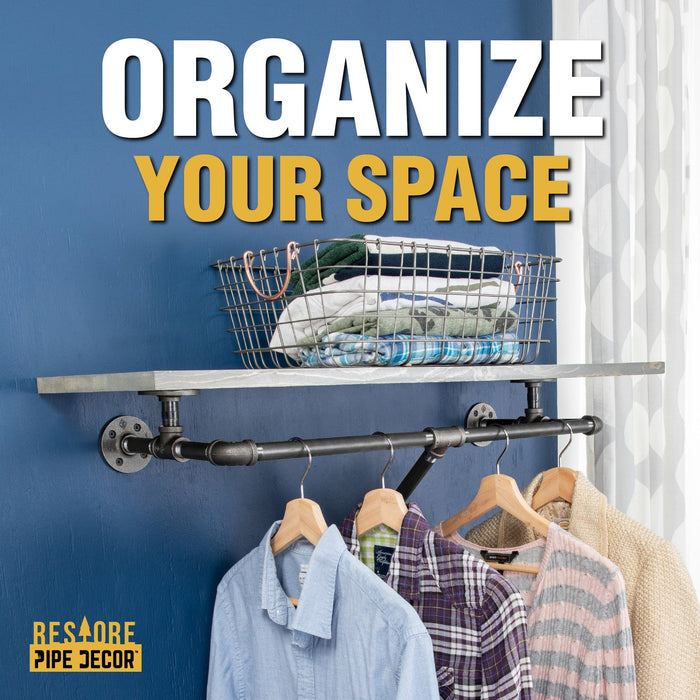 24 in. Wall Mounted Clothing Rack with Wood Shelf, Riverstone Grey - Sweatfully