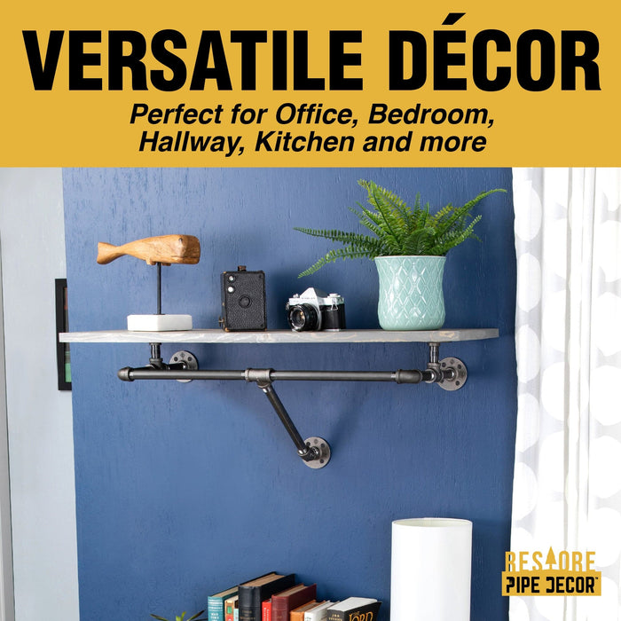 24 in. Wall Mounted Clothing Rack with Wood Shelf, Riverstone Grey - Sweatfully