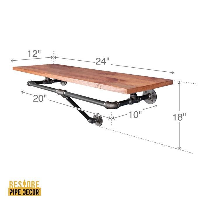 24 in. Wall Mounted Clothing Rack with Wood Shelf, Sunset Cedar - Sweatfully