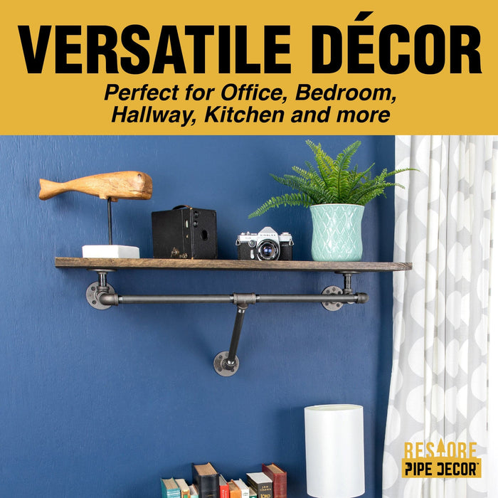 24 in. Wall Mounted Clothing Rack with Wood Shelf, Trail Brown - Sweatfully