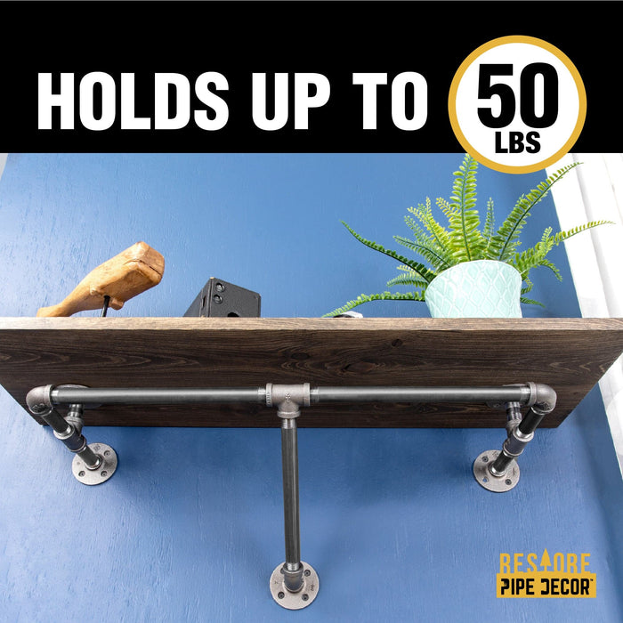 36 in. Wall Mounted Clothing Rack with Wood Shelf, Boulder Black - Sweatfully