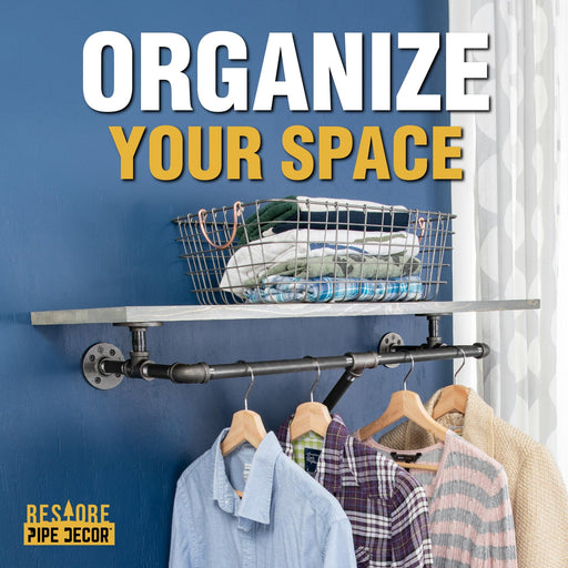36 in. Wall Mounted Clothing Rack with Wood Shelf, Riverstone Grey - Sweatfully